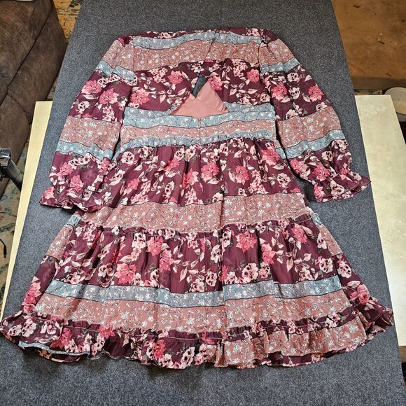 Sage the Label Dress Womens Medium Burgundy Bohemian Cottage Core Prairie Floral - Picture 11 of 16